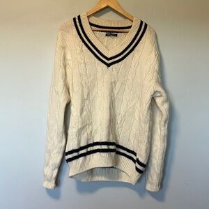 Brandy Melville 90% Wool Women's Cream Cable Knit Varsity Sweater